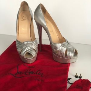 Christian Louboutin silver open toed shoes